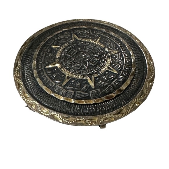 Signed 925 Mex Taxco Eagle 13 Heavy Aztec Mayan Calendar Domed Brooch Pendant - Picture 5 of 16